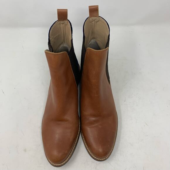 Joules Westbourne Tan Leather Navy Blue Velvet Chelsea Boot US Womens Size 9 - Picture 3 of 9